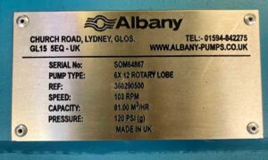 Lobe Pump Nameplate